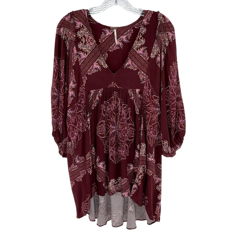 Free People Dress‎ Women XS V-Neck Balloon Sleeve Romantic Peasant Boho Flowy